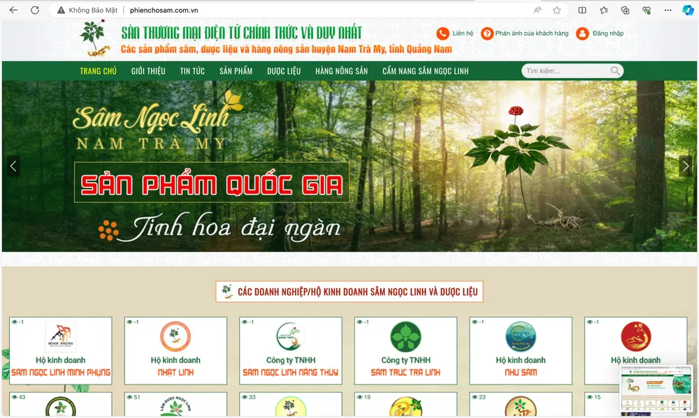 Trang chủ sàn thương mại điện tử Sâm Ngọc Linh và các mặt hàng nông sản của huyện Nam Trà My. Ảnh: TN Ảnh màn hình 2024-04-01 lúc 15.31.31.png